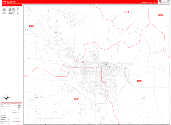 Pine Bluff City Digital Map Red Line Style